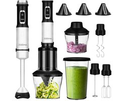 Zeegma Handy – Staafmixer Set 9in1 – 1500W – Titanium Messen – Blender – Mixer – Hakmolen Electrisch – Spiralizer – Spiraalsnijder – Kneder – Klopper – Melkopschuimer Elektrisch – Smoothie – Sauzen – Soepen – Groenten – Deeg – Vaatwasserbestendi