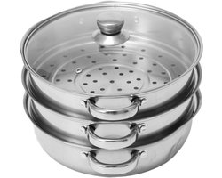 3-laags RVS Stoompan met Deksel en Dubbele Oren voor Pasta en Groenten