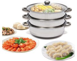 3 Laags Stoompan RVS 24cm met Geperforeerd Glazen Deksel voor Inductie