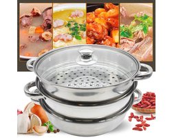 3-laagse roestvrijstalen stoompan 27 cm met glazen deksel - Gezond koken zonder kwaliteitsverlies