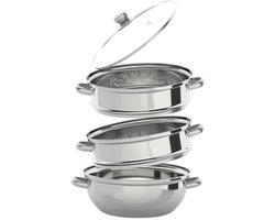 3-laagse roestvrijstalen stoompan met glazen deksel - stapelbare kookpan 28 cm