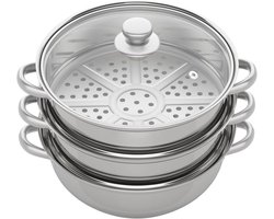 3-laagse roestvrijstalen stoompan voor groenten, knoedels en gevogelte - 28 cm