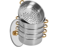 5-Delige Stoompan RVS met Glazen Deksel - Geschikt voor Alle Warmtebronnen