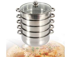 5-laags roestvrijstalen stoomkoker met glazen deksel - multifunctionele inductiestoompan voor gezond koken