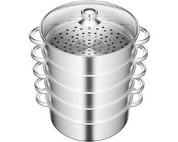 5-Laags RVS Stoompan met Glazen Deksel - 28 cm