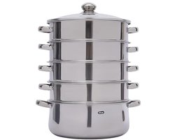 5-traps stoomkoker met glazen deksel - stapelbare stoompannen - ideaal voor gezond koken