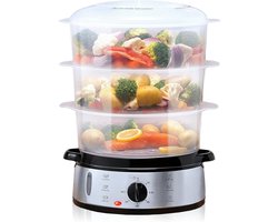 Aura® Stoomkoker - Stoomkokers - Stoompan - Zilver/Zwart - 24cm x 31cm x 43cm
