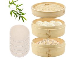 Bamboe Stomer 20 cm - Tweelaagse Voedselstoommand met Deksel en 2 Manden voor Groenten