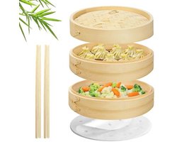 Bamboe Stomer Mand Set met Steamer Liners en Eetstokjes – Chinese Stomer voor Gezond Koken