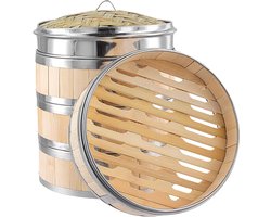 Bamboe Stoommand - Stoomoven Set - Gezond Koken - Stapelbaar Ontwerp - 20cm Diameter - Houtkleur