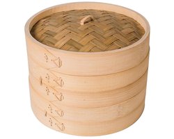 Bamboe Stoommand voor Dim Sum en Groenten - 18 cm, Inclusief Deksel en 2 Mandjes