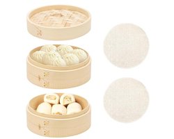 Bamboe Stoompan 2 Etages - Stoommand voor Dim Sum, Vegetarisch en Vleesgerechten - 15 cm