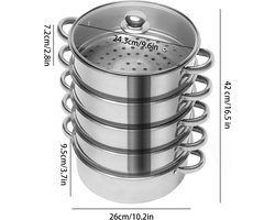 Bealive® Stoomkoker - Stoompanen - Roestvrijstalen - Set van 5 - Opstapel baar - Zilver - Diameter van 24 cm