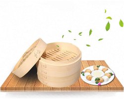 Biologische Bamboe Stoomboot 2-Tiers met Deksel voor Gezond Koken