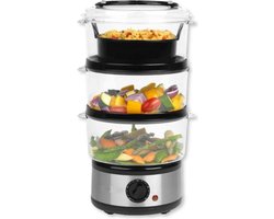 Casena Stoomkoker 7,5L - Stomer 400W - Voedselstomer met 3 Lagen - Compacte Groente Stomer voor Rijst, Vis, Kip, Fruit en Eieren - Kunststof - 20x20x40 cm