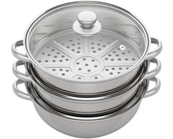 Drielaagse stoompan met glazen deksel - 28 cm