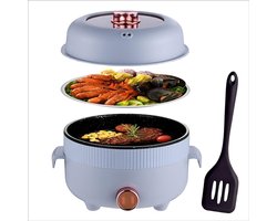 Elektrische Hete Pot 2.2L met Stomer - Draagbare Braadpan en Reisfornuis voor Gezond Koken