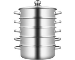 Grote 5-Laags Stoompan van Roestvrij Staal met Glazen Deksel, 24 cm, voor Alle Fornuizen