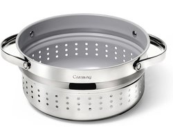 Grote Roestvrijstalen Stoomboot met Handgrepen - Ideaal voor Groenten en Zeevruchten - Geschikt voor Koken met Verschillende Pannen
