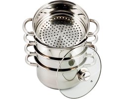 Kinghoff KH-3317 Stoompan set ∅ 18cm 5 delig - Geschikt voor alle warmtebronnen - Zilver - Glazen stoomruimtes - Stoomkookpan