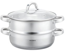 Klausberg - Stoompan - 3-delige RVS Stoomkookset - Stoominzet - Glazen Deksel - Inductie - Gas - Elektrisch - RVS - 3.5 Liters - 24 x 8.5 cm - Zilver