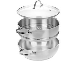 Kookpan met Stoominzet en Glazen Deksel - 28 cm Vaatwasmachinebestendig en Geschikt voor Inductie