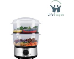 LifeStages - Stoomkoker - 5 Liter Stoomoven - Elektrische Stoomoven met Timer voor het Stomen van Rijst, Vis, Ravioli, Groenten, Vlees - BFA-Vrij