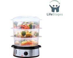 LifeStages - Stoomkoker - 9 Liter Stoomkoker - 3-Laags Stoomkoker - BPA-Vrij - Vaatwasmachinebestendig - 0 tot 60 Minuten - 230V/800W