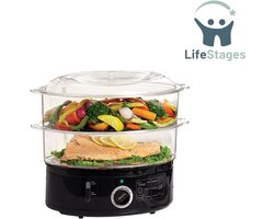LifeStages - Stoomkoker - Tweelaags Stoompan - Stapelbare Mandjes en Verwijderbare Bodem voor Snel en Gelijktijdig Koken - Automatische Uitschakeling en Droogkookbeveiliging - 7 Liter