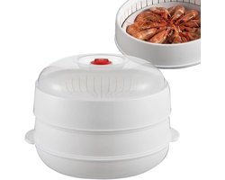 Microwave steam cooker with lid and tray, microwave food steamer - for heating meals and cooking meat, pasta, corn and