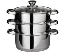 MKSS® Stoompan - Stoommandje - Stoofpan - 3 Laags - Zilver
