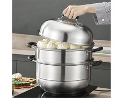Multifunctionele Stoompan 30 cm - 2-laags Roestvrijstalen Kookgerei voor Groenten en Soepen