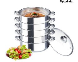 MyLucinda® 5-Laags Roestvrijstalen Stoomkoker Ø26cm - Duurzame Multi-Cooker voor Gezond & Efficiënt Koken
