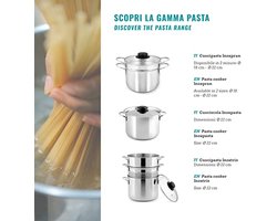 Pastakoker van 22 cm - Roestvrijstalen stoompan met glazen deksel – Gasbruikbaar en vaatwasmachinebestendig