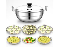 Roestvrij Staal Kadai - Stoompan Multi - Keuken Gerecht Maken - Triply Bodem Inductie - 5 Liter - Zilver