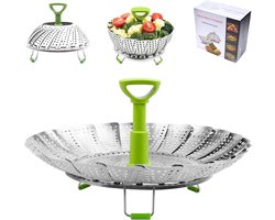 Roestvrijstalen Stoomkoker voor Groenten en Fruit met Inklapbare Handgreep en Opvouwbare Mand - Gezond Stomen voor Babyvoeding en Meer