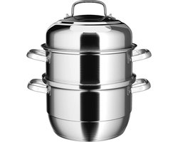 Roestvrijstalen stoompan met dikke bodem - 3 niveaus voor het koken van Tamale, knoedel en zeevruchten, 28 cm