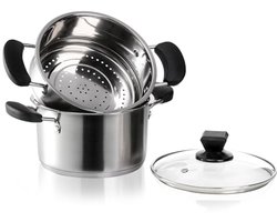 Roestvrijstalen Stoompan met Glazen Deksel en Mand - Mini Kookgerei voor Groenten en Saus