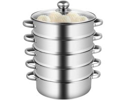 Roestvrijstalen stoompan met glazen deksel voor inductiekookplaat - 5-laagse stoompan
