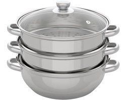 RVS Stoompan 3 Lagen 28 cm met Glazen Deksel voor Inductie en Gas