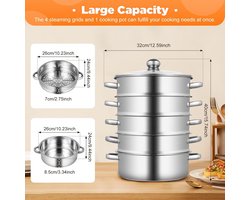 RVS Stoompan met 4 Lagen en Glazen Deksel voor Inductie en Gas