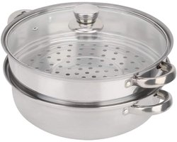 RVS Stoompan - Stoominzet - Gezond Koken - Dubbele Laags - 27 cm Diameter - Rood