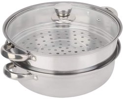 RVS Stoompan - Stoominzet - Gezond Koken - Dubbele Stoomniveaus - 27 cm - Rood