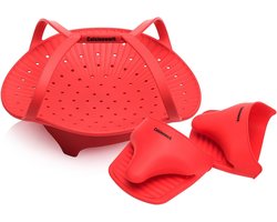 Silicone Stoommandje met Handvatten voor Instant Pot en Alle Pannetjes - Stomen, Zeven & Onderzetter