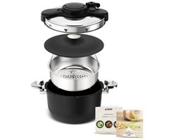 Snelkookpan 6 liter Roestvrij Staal Zwart - Ideaal voor Snelle Maaltijden