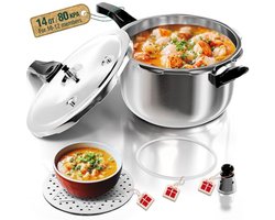 Snelkookpan Roestvrijstaal 14 qt met Veerdrukklep - Geschikt voor Gas- en Elektra Koken