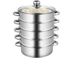 Stapelbare Stoompan 5-Traps van Roestvrij Staal met Glazen Deksel