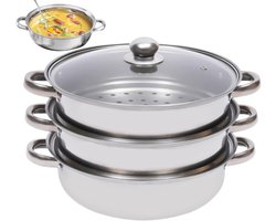 Steamer - 10" Stackable with Handle, Stainless Steel Steam Pots for Cooking - for Meal Prep, Family Gathering, Daily Dinner, Seafood Soup, Vegetables