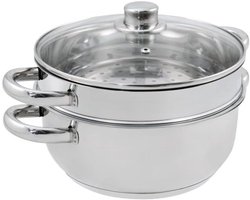 Stoomcombinatie met 2-in-1 functie, roestvrijstalen kookpan en stoompan, 24 cm, glazen deksel en handgrepen