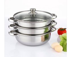 Stoomkoker 28 cm met Glazen Deksel - Vaatwasmachinebestendige Stoompan voor Groenten, Vis en Kip